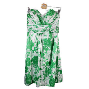 Liz Fields Convertible Strapless Green Floral Tropical Formal Dress Size 12